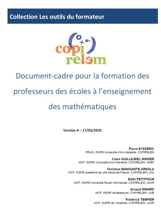 Document-cadre pour la formation des professeurs des écoles à l'enseignement des mathématiques