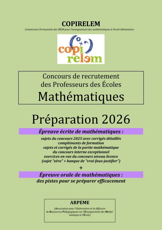 Annales COPIRELEM pour préparer le CRPE 2026 - version pdf adhérents